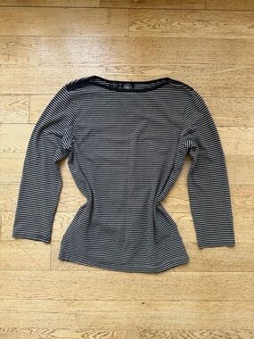 Dkny Black and White Striped Long Sleeve Tee